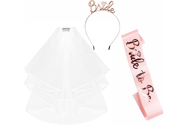 Bride to Be skärp och Bride tiara slöja möhippa tillbehör set, bröllop brud band och slöja tiara pannband möhippa tillbehör för bröllop möhippa fest dekorationer rosa
