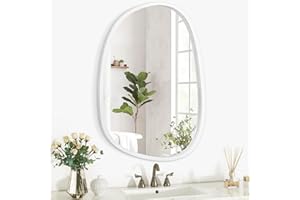 LZUSO Asymmetrical Oval Wall Mirror With White Wood Frame - Unique Decorative Piece for Bedroom, Bathroom, Entryway & Hallway