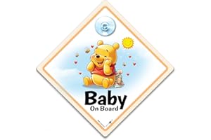 IWANTTHATSIGN.COM Winnie The Pooh Baby On Board Sign, 14cm, Plastic, Yellow, Glossy, Suction Cup,