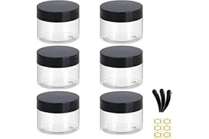 Apstaqeoo 6 tarros de plástico vacíos de 100 ml con tapas negras, tarros de crema de cara redonda transparente para cosméticos, frascos de almacenamiento de viaje con forro interior para exfoliación