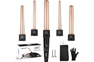 janelove Curling Wand,Hair Curlers for Long Hair, Curling Wand Set with 5 Ceramic Barrels,from 9/18/25/32 mm, 150℃-210℃ Temperature Control,with Heat Resistant Glove