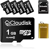 Cloudisk 5 Pack 1 GB Micro SD Card with MicroSD Adapter Card Reader Memory Card Bulk Sale (5Pack 1GB)