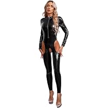Combinaison Femme En Faux Cuir PU - Body Catsuit Noir - Fermeture éclair Avant - Taille M à XXL