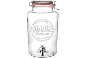 SMITHS MASON JARS Smith's Mason Jars Dispenser per Bevande in Vetro da 5 Litri con Rubinetto Inossidabile | Brocca per Bevande con Beccuccio Ideale per Picnic All'aperto, Barbecue e Altro (Senza Supporto)