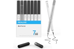 REALIKE Black Pens Compatible with Cricut Maker 3/4/Explore 3/Air 2/Air Calligraphy Glitter Gel 7 pens Variety tips size 0.4 Fine Point Tip1.0 2.0 2.5 drawing