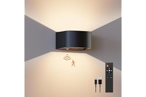 FULEN Lámpara de Pared con Sensor de Movimiento y Control Remoto, 3 Colores, luz de Pared Inalámbrica LED,Aplique de Pared Arriba y Abajo,Batería Recargable de 5000mAh,Brillo Ajustable 1 Piezas