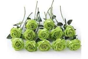 Laelfe 12 Pcs Rosas Artificiales, 21in Realista Largo Tallo Flores Rosas Artificiales para Bodas Hogar Jardín Fiestas Hoteles Decoración (Verde)