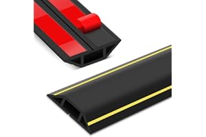 SEGNAYEN Protection de câble de sol auto-adhésive pour câbles, 2 m - Couverture de câble en PVC pour bureau, usines, garages - Cache-cordons flexible sur le sol et le mur - Noir