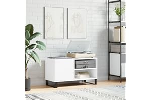 prissent Mobile Porta Dischi Bianco 85x38x48 cm in Legno Multistrato Libreria Legno Porta Dischi Vinile Mobile Basso Scaffale Porta CD Mobile Salotto Mobiletto TV Libreria Stretta