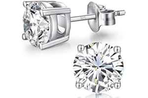 Jiahanzb 18K Blanco Oro Plateado Pendiente Brillante Diamante Hombre Mujer Circonitas Pendientes Plata de Ley 925 Regalo de Cumpleaños Navidad San Valentin Color Blanco