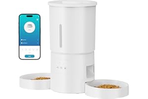 Automat do karmy dla kotów, 2 miski z aplikacją: 5 l, automatyczny dozownik karmy z timerem WiFi 2,4 G, do suchej karmy - AONBOY podwójna miska dla wielu kotów i psów - biały