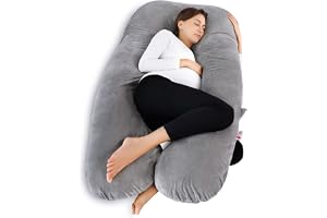 Meiz Pregnancy Pillow, U Shaped Pregnancy Body Pillow, Pregnancy Pillows for Sleeping with Zipper Removable Cover (Gray- Velvet)