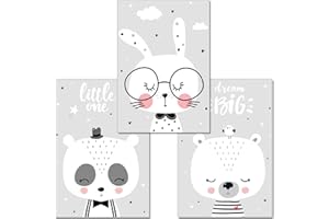 artpin® Jeu de 3 posters pour chambre de bébé/d'enfant - affiche decoration chambre fille garçon fille DIN A4 Sans cadre - Image imprimée pour enfant - noir et blanc lièvre ours P46