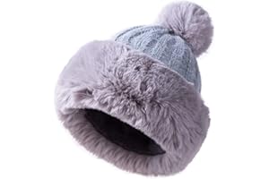 JFAN Gorro de Invierno para Mujer Gorra Ruso con Forro Pompom Sombrero para Polar, Gris