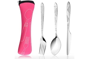 3 Stück Reisebesteck, WitBicg Göffel Camping Besteckset Besteck Zum Mitnehmen 1 Person Wiederverwendbar Edelstahl Geeignet Für Schule, Büro, Firma, Campingbesteck Mit Tragetasche (Muster - Rot)