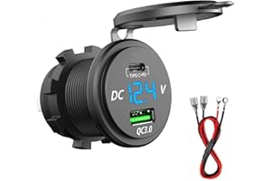 GemCoo QC3.0 USB Presa e Tipo C PD per Auto, 12V/24V QC 3.0 Dual USB Porta Carica Rapida con Voltmetro LED Indicazione per Moto, Auto Marine Motorcycle RV Caravan (Verde)