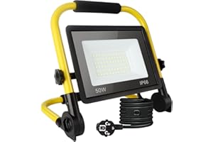 PSATFITO G 50w Led Baustrahler,5400 Lm Lm Superhelle Arbeitsleuchte,Tragbares Baustrahler,6000k Tageslichtweiß,Ip66 Wasserdicht,Eu-Stecker Bauleuchten mit 3.5M Kabel und Schalter für Werkstatt,Garage,Garten