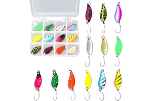 PTJJXA Cucchiaini da Pesca Esche 12x5g per Pesca alla Trota con Scatola Portaoggetti, Artificiali Spinning e Spoon