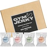 Gym Jerky Beef Jerky Mixed Flavours | 1kg - 4 Sorten | 25x40g | 55% Protein, max. 1,6g Fett pro Portion | Deutsches Premium T