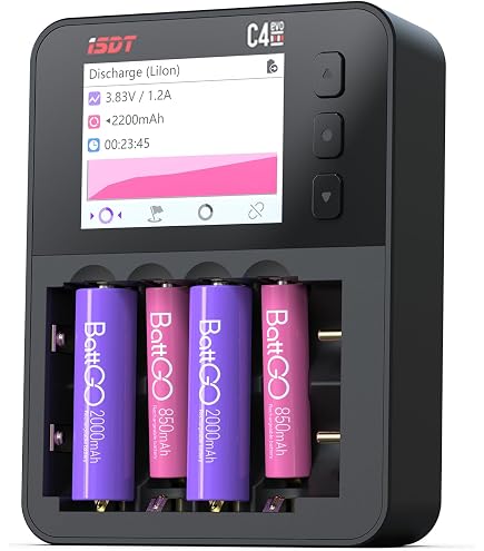 Caricabatterie ISDT A4 AIR 4 Slot USB-C Per Batterie AA/AAA, Li-ion/NiMH/NiCd/LiFePO4, Ricarica Indipendente, Controllo Bluetooth Con App