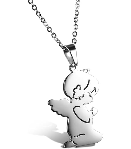 Collana Con Angelo Custode In Acciaio Inossidabile Per Donna | Ciondolo Protettivo Con Zirconia | Gioiello Significativo | Catena 45 Cm