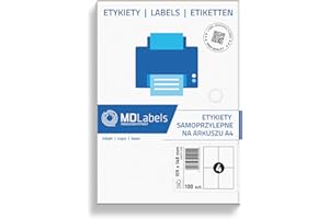 MDLABELS MD Labels Universal 4 etykiety DIN A4 (105 x 148 mm, 400 etykiet na 100 arkuszach), do drukowania, białe naklejki na drukarki, A4