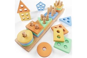 KmmiFF Wooden Shape Sorter Montessori Toy for 1-3 Year Old Boys Girls, Sensory Autism Toddler Learning Educational Toy, Birthday Gift