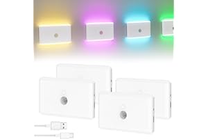 TechVizrs RGB Nachtlicht mit Bewegungsmelder, Wiederaufladbares LED Nachtlicht Dimmbare Mini Treppe Lichter Flur Licht für Treppe, Schlafzimmer, Flur, Toilette, Küche (4)