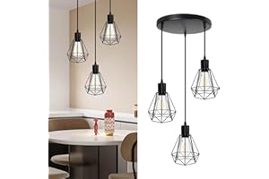 ‎HIBAY HiBay Hängelampe Esstisch E27 Pendelleuchte Vintage Küchenlampe Hängend 3 Flammig Esszimmerlampe Schwarz Hängeleuchte für Flur Wohnzimmer Schlafzimmer Max. 60W Ohne Leuchtmittel