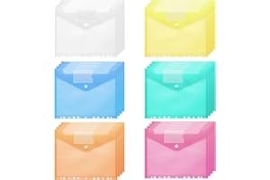 RICYEA Dokumententasche A4 zum Abheften, 24 Stück Transparent Dokumentenmappe A4, 6 Farben A4 Sichttasche Dokumenten Sammelmappen mit 11 Lochrand und Klettverschluss für Organisieren (24)