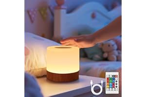 VKH Lampe de chevet LED RGB sans fil tactile et dimmable avec télécommande, veilleuse rechargeable USB pour chambre, lampe de table décorative – Modèle Rond Plat