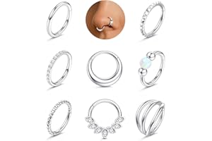 Adramata 8Pcs Nasenpiercing Ring Chirurgenstahl Septum Rings Hypoallergen Nasenring Clicker Lippenpiercing Ring Helix Piercings Conch Tragus Piercing Ohr Gold/Silber