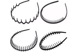 BIGCHEER Lot de 4 bandeaux élastiques, pour homme, en zigzag, antidérapants, noirs, mats, plusieurs styles, convient pour le sport, le fitness, le maquillage quotidien