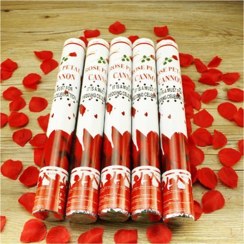 10 Rosen Regen 40cm Konfetti Shooter mit Roten Rosenblüten Party Popper Glänzend Rosenblätter Konfettikanone und Highlight vor dem Standesamt, der Kirche bei der Hochzeitsfeier - 6