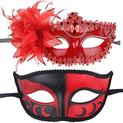 Masquerade Mask For Couple Mardi Gras Halloween Venetian Style Costumes Accessory Set (Color 2)