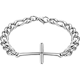 JewelryWe Bracciali da Uomo Donna in Acciaio Inossidabile,con Pendente Croce, Colore Nero e RosaOro, Bracciali Coppia Amanti