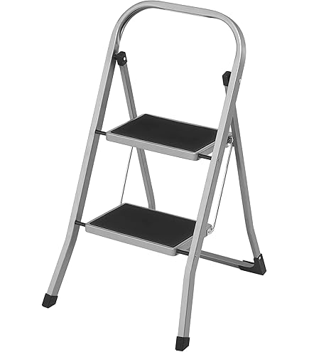 Escabeau 2 marches pliable, échelle en acier blanc, échelle domestique