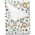 HawSkgFub Safari Jungle African Animals Plant Baby Blanket Boys Gift, Tropical Palm Leaf Flannel Fleece Nursery Bed Receiving Blankets, Soft Lightweight Newborn Toddler Infant Kid Crib Bedding 30 x 40
