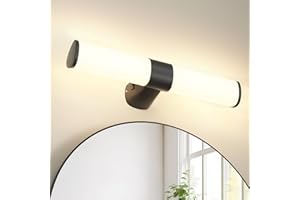 PRINCEWAY LED Bathroom Wall Mounted Vanity Light, Matte Black Over Mirror Toilet Wall Light for Make Up, Length 40CM, IP44 Waterproof, 8W 800Lm Not Dimmable, 3 Levels Selectable Lighting Colors