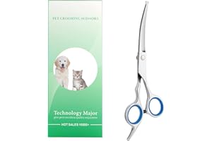 BUBUXY Hundepflegeschere mit runder Sicherheitsspitze, gebogene Fellpflegeschere für Hunde und Katzen, Edelstahl, silberfarbene gebogene Schere