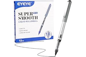 EYEYE Black Rollerball Pens 1.0mm 12 Pack, Roller Ball Pen Bold Point Quick Dry, Liquid Ink Pens Fine Point Smooth Writing Pens for Journaling, Note Taking, School, Office Supplies