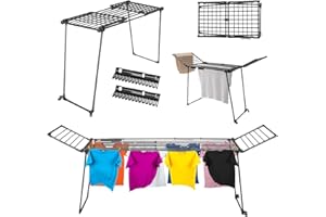 ‎KADAX KADAX Wäscheständer ausziehbar, 257x60x99cm, Standtrockner mit großer Trockenfläche, klappbarer Wäschetrockner, ausziehbarer Flügelwäscheständer (Schwarz)