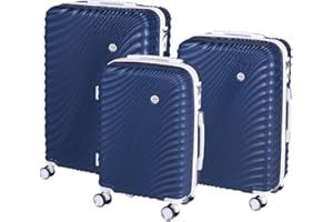 PROVITERA Set 3 Valigie Rigide in ABS, Valigia Rigida con Manico Telescopico e 4 Ruote Easy Roll, Trolley Resistente e Leggero da Viaggio, Bagaglio a Mano con Serratura Codice (Blu)