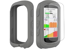 Buoluoioir Coque de Protection Silicone +2 Verre Trempé Compatible avec Garmin Edge 540/540 Solar / 840/840 Solar,Film de Protection écran Protecteur GPS Accessoire Compteur Vélo (Gris)