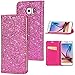 Produktbild Sycode Galaxy S7 Flip Hülle,Galaxy S7 Glitzer Wallet Handytasche,Elegant Edel Stilvoll Luxus Rose Rot Ultra dünn Magnetverschluss Glänzend Glitzer Sparkle Bling Malerei Muster PU-Leder Buchstil Stoßfest Weich Silikon Innerer Tpu Case Cover mit Kartensteckplätze und Standfunktion Folio Schale Schutz Wallet Brieftasche Schutzhülle Etui für Samsung Galaxy S7-Rose Rot