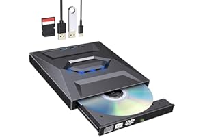 BOTEWO Lecteur CD DVD externe pour ordinateur portable : lecteur DVD USB 3.0 et type C externe avec lecteur de carte SD/TF et ports USB, graveur CD DVD RW pour ordinateur portable, ordinateur de bureau, Wind