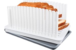 TOLASTO Bread Slicer for Homemade Bread, Bread Slicer Guide with Adjustable Width and Crumb Tray, Foldable Compact Plastic Bread Loaf Cutter Slicer for Kitchen Baking Bagel,Homemade Bread, Cake, Taost