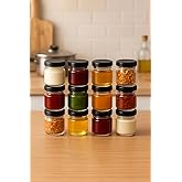 12 Adet 40 ml Siyah Metal Kapaklı Şeffaf Numune Mama Ek Gıda Şekerleme Re&ccedil;ellik K&uuml;&ccedil;&uuml;k Cam Kavanoz