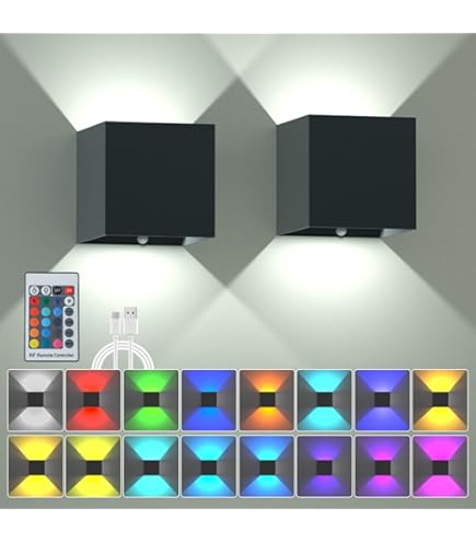 Wandlamp, RGB, 9 W, dimbaar, voor binnen en buiten, met app, afstandsbediening, muzieksynchronisatie en doe-het-zelf, 16 miljoen kleuren, stralingshoek, verstelbaar, wandlampen voor woonkamer Wandlamp, RGB, 9 W, dimbaar, voor binnen en buiten, met app, afstandsbediening, muzieksynchronisatie en doe-het-zelf, 16 miljoen kleuren, stralingshoek, verstelbaar, wandlampen voor woonkamer