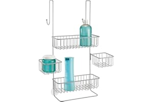 mDesign Półka pod prysznic łatwa do zawieszenia – Praktyczny koszyk łazienkowy wykonany z metalu – Uniwersalny organizer pod prysznic z przyssawkami – Srebrny